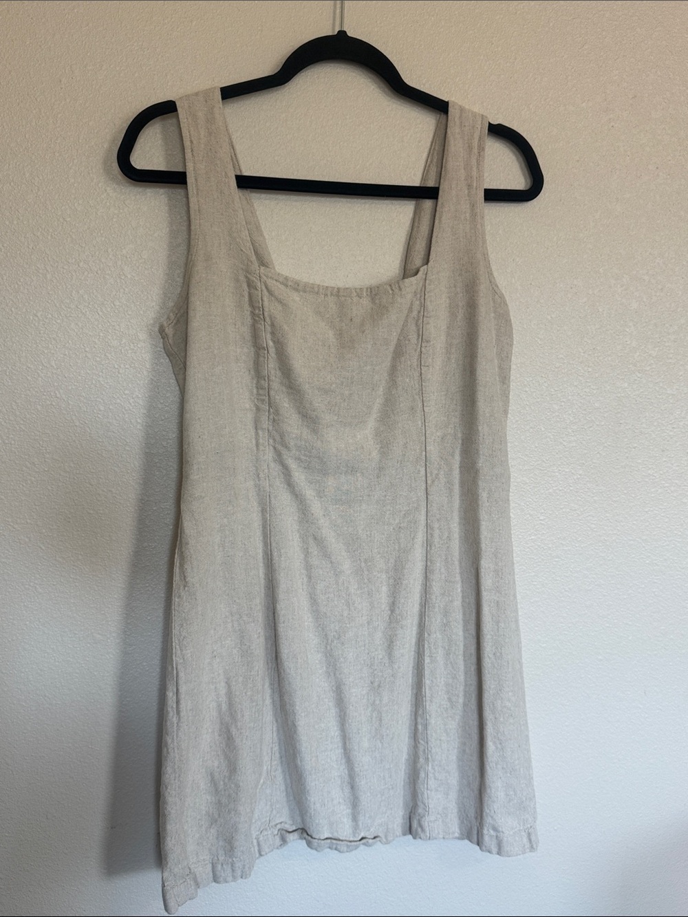 Women's Square Neck Linen Blend Tank Dress - Cream